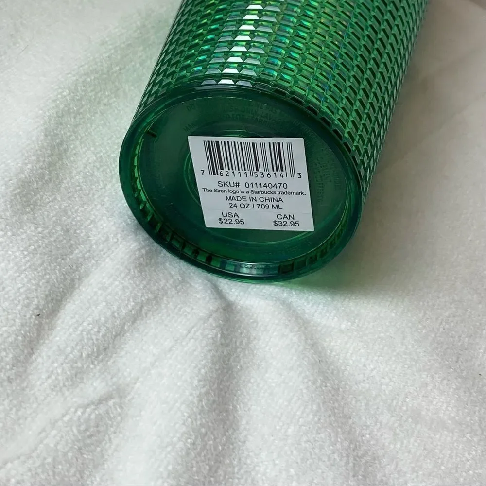 Starbucks New With Tags Green Grid 24oz Tumbler Pink Lid